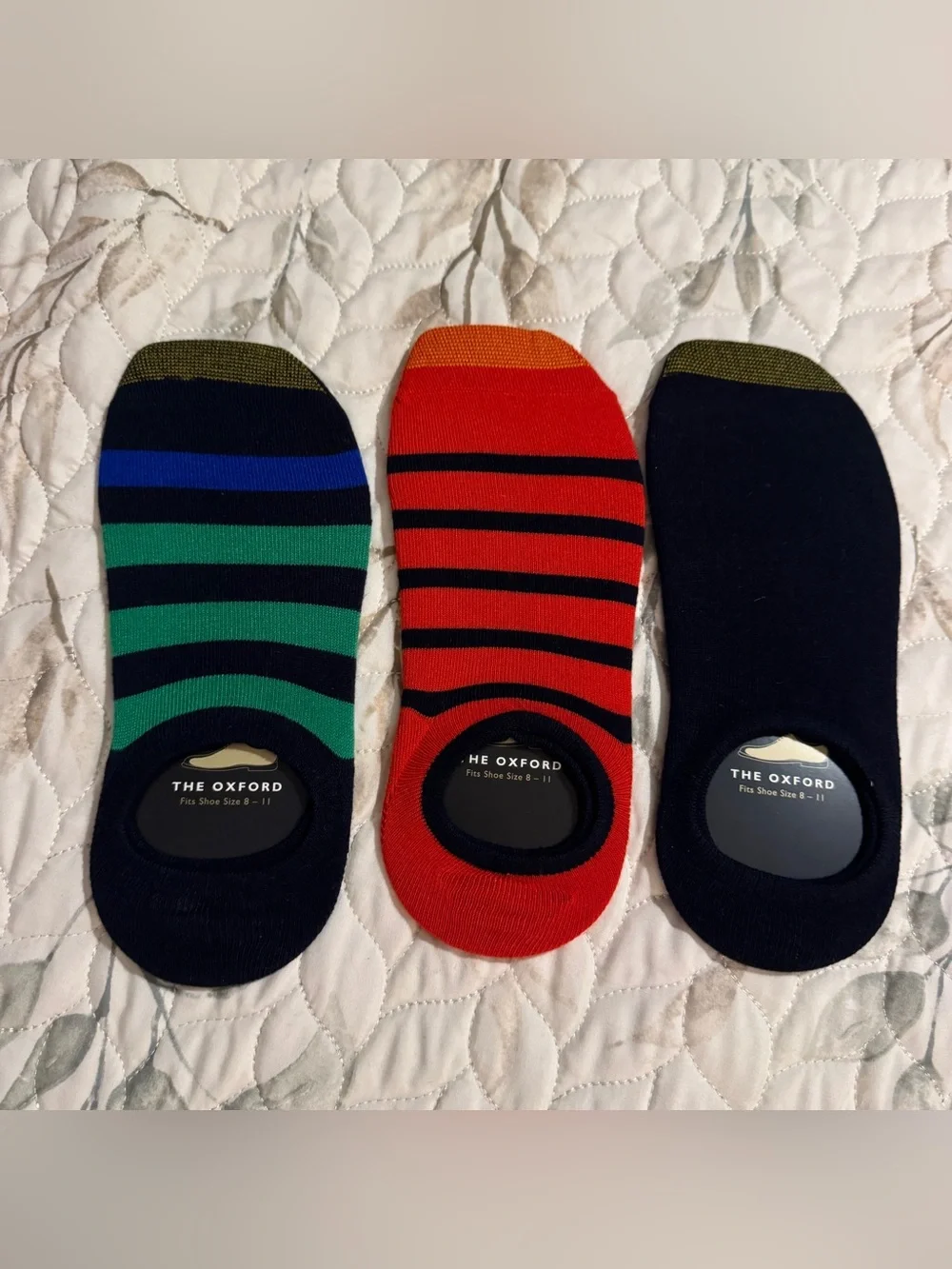 New The Oxford Men's No Show Liner Socks 3 Pack Striped Solid Shoe Size 8-11